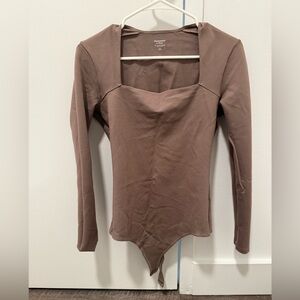 Abercrombie & Fitch Ava Long-Sleeve Sculpt Matte Bodysuit in brown